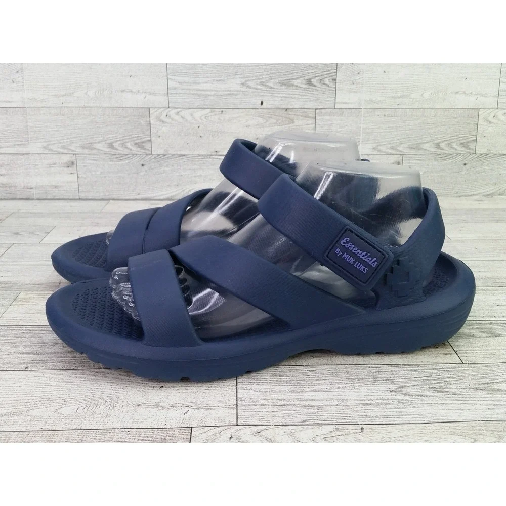 Essentials By‎ Muk Luk Navy Blue Sandals Summer Beach Shoes 9/10 Large L